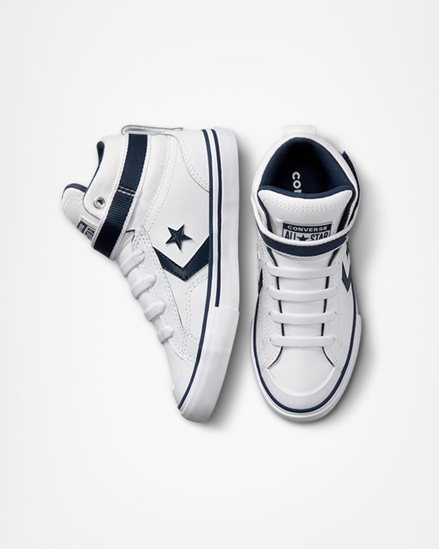 Girls' Converse Pro Blaze Strap Easy-On Varsity Club High Top Shoes White / Navy / White | AU 03469M